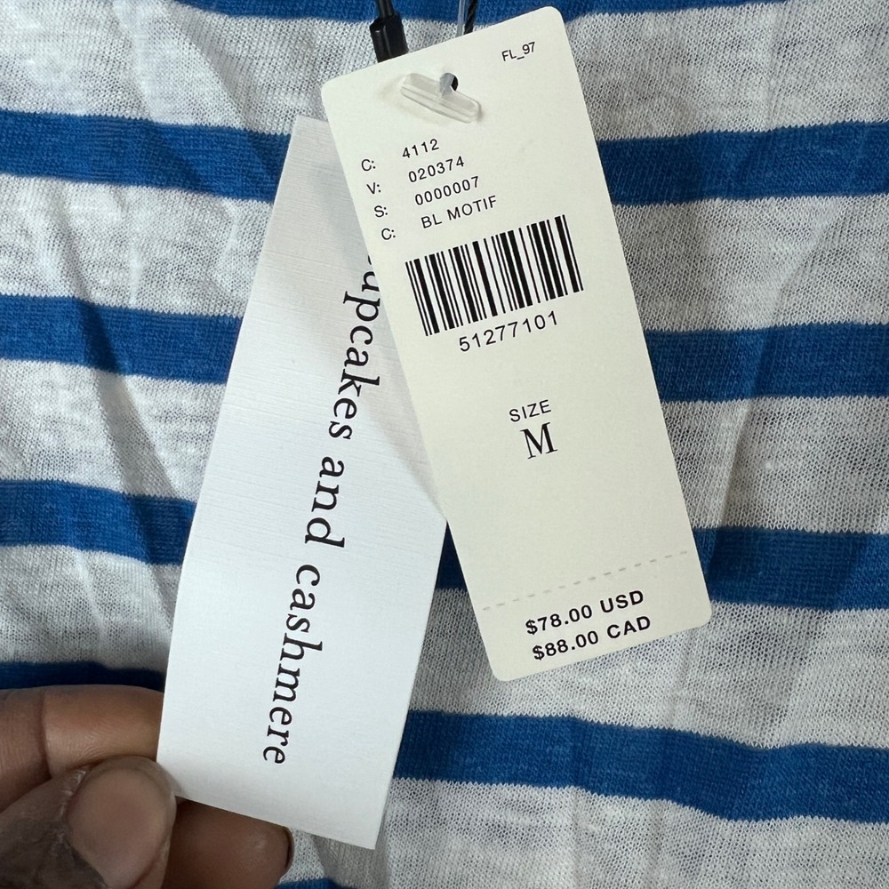 Anthropologie Cupcakes and Cashmere Blue White Striped Linen Blend Top M - Picture 8 of 9